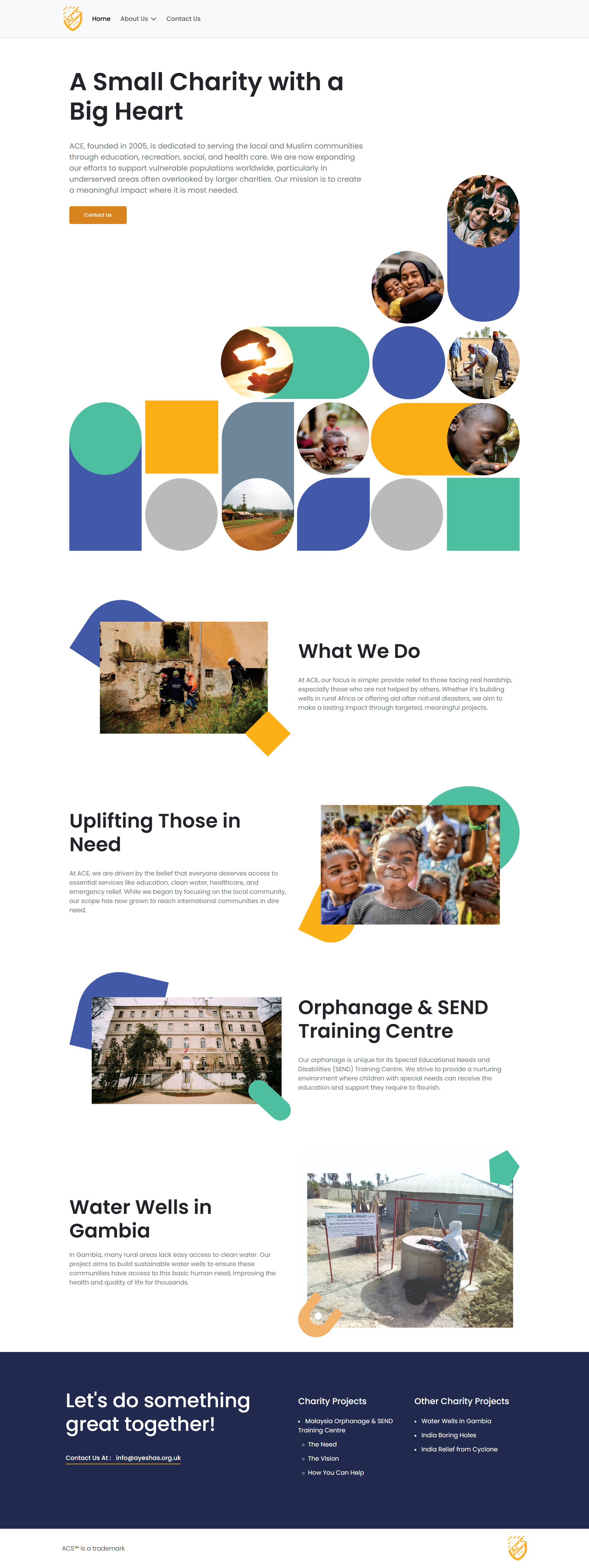 Ayeshas Charity Program website featuring donation options and community outreach information